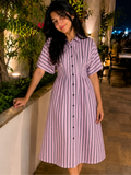 Pure Linen Pin-Tucked Midi Dress
