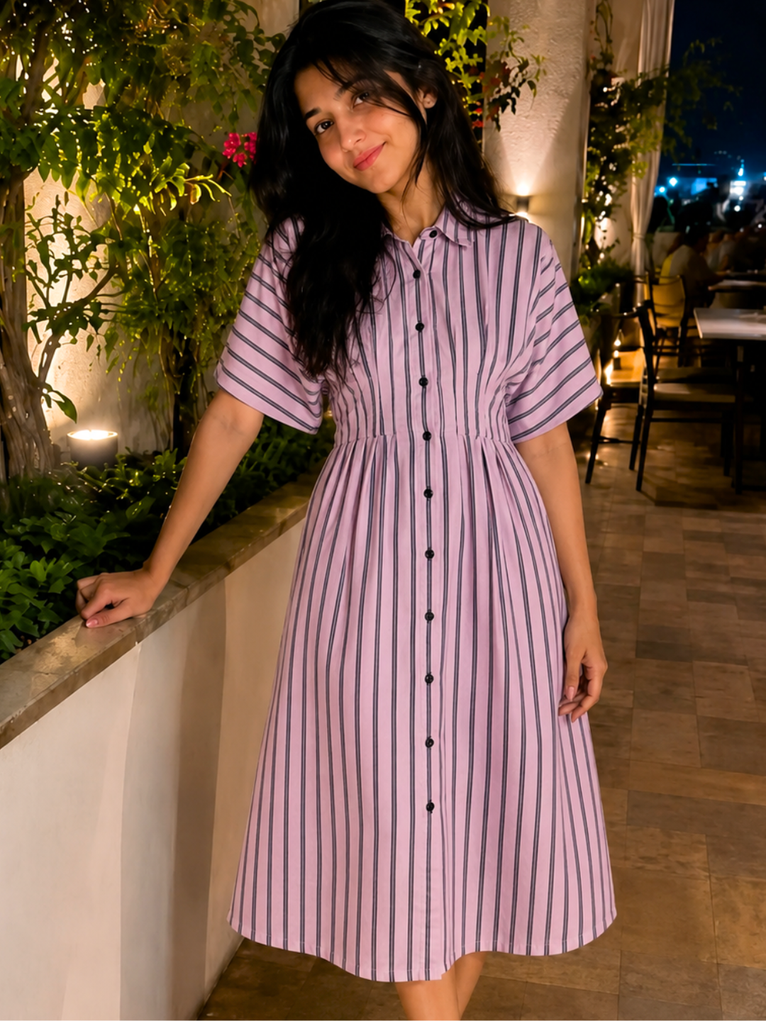 Pure Linen Pin-Tucked Midi Dress