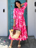 Puffed Sleeve Cotton Midi Dress