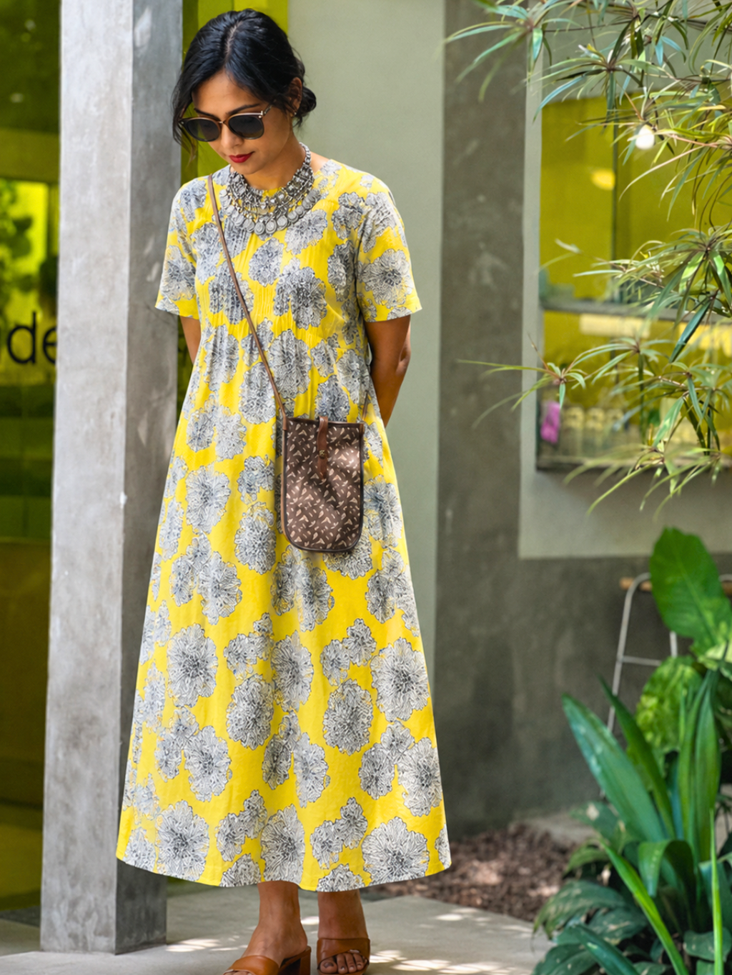 Pure Cotton Front Pleated A-Line Dress (with Lining)
