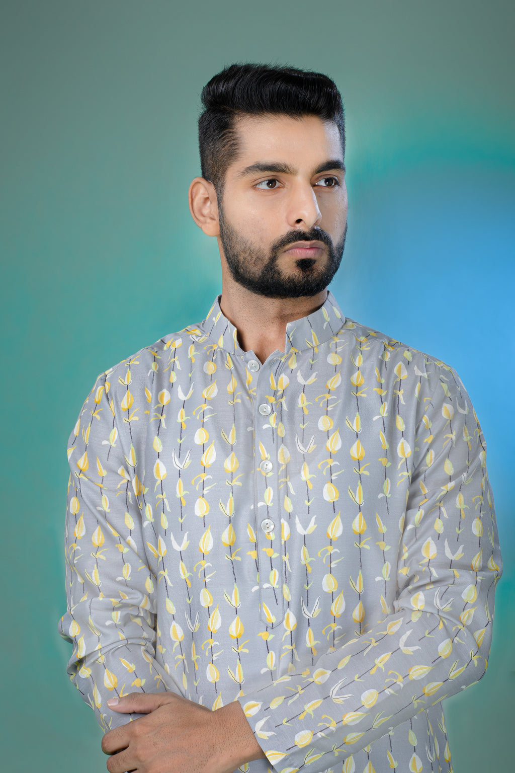 Golden Orchids - Silk Kurta