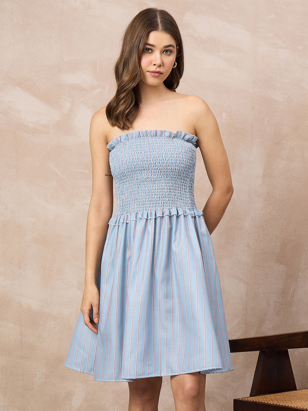 Pure Linen Strapless Mini Dress (with Lining)