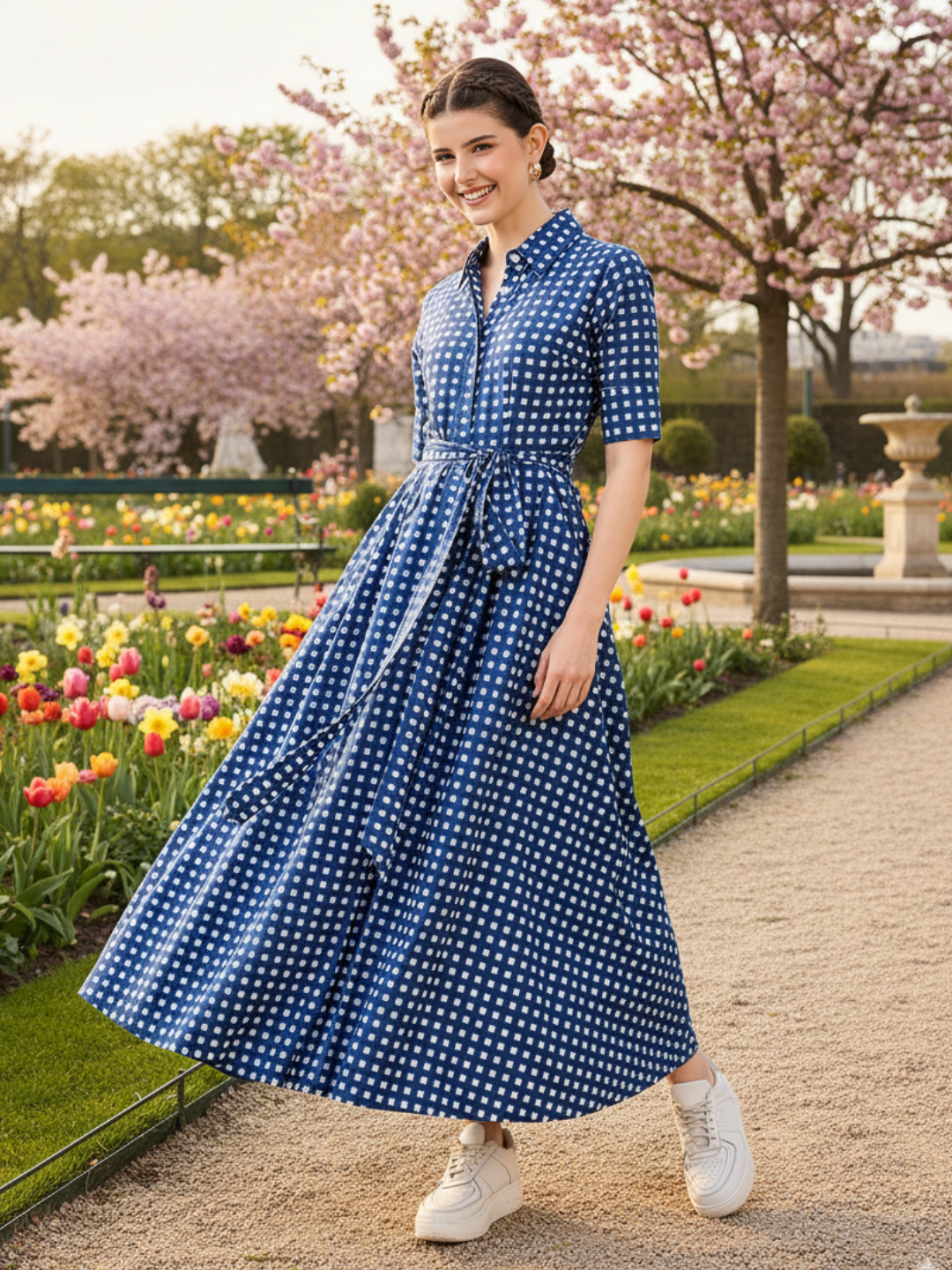 Cotton Buttoned Down Shirt Dress With Belt