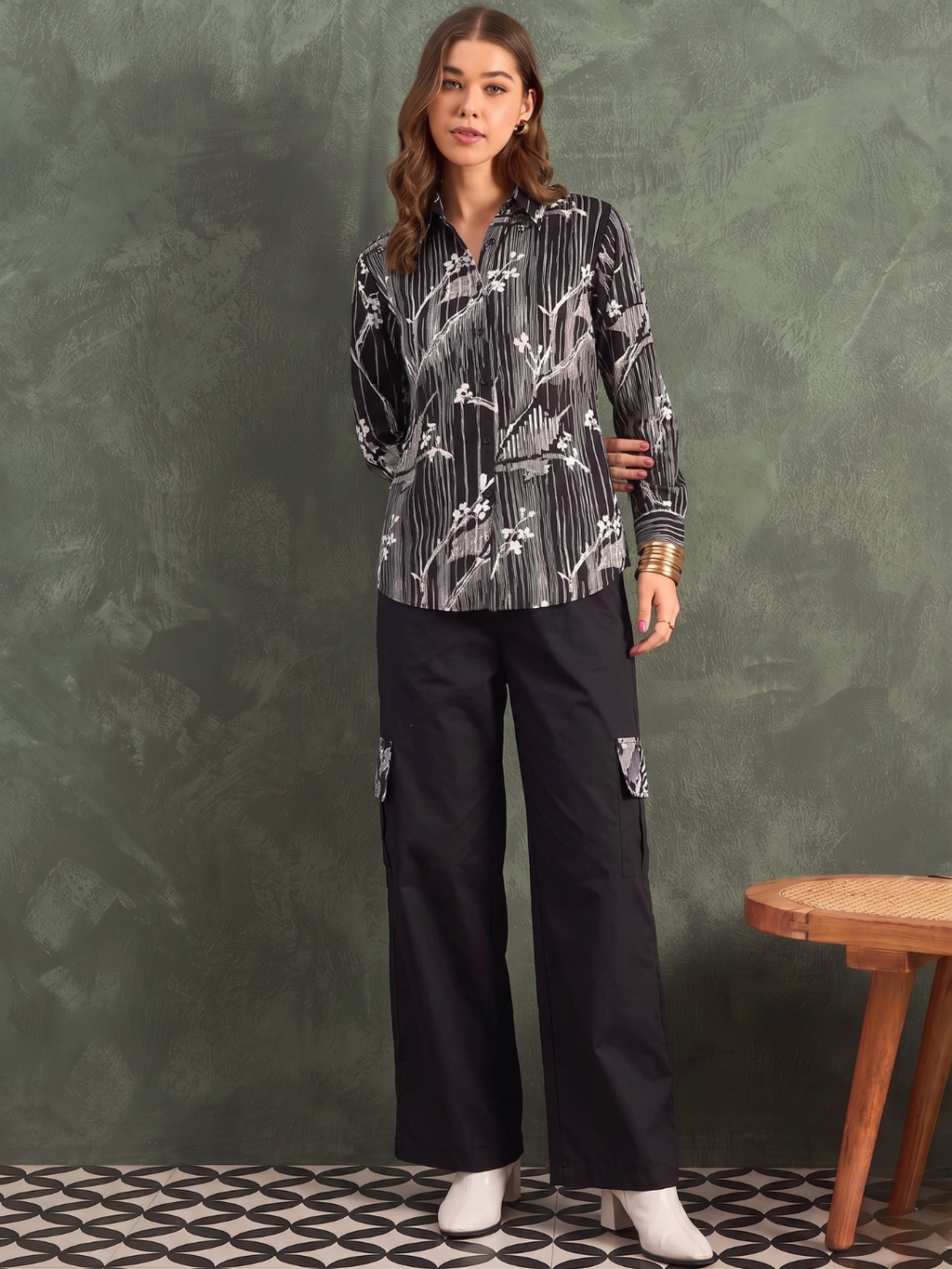 Pure Cotton Printed Shirt With Cargo Pants