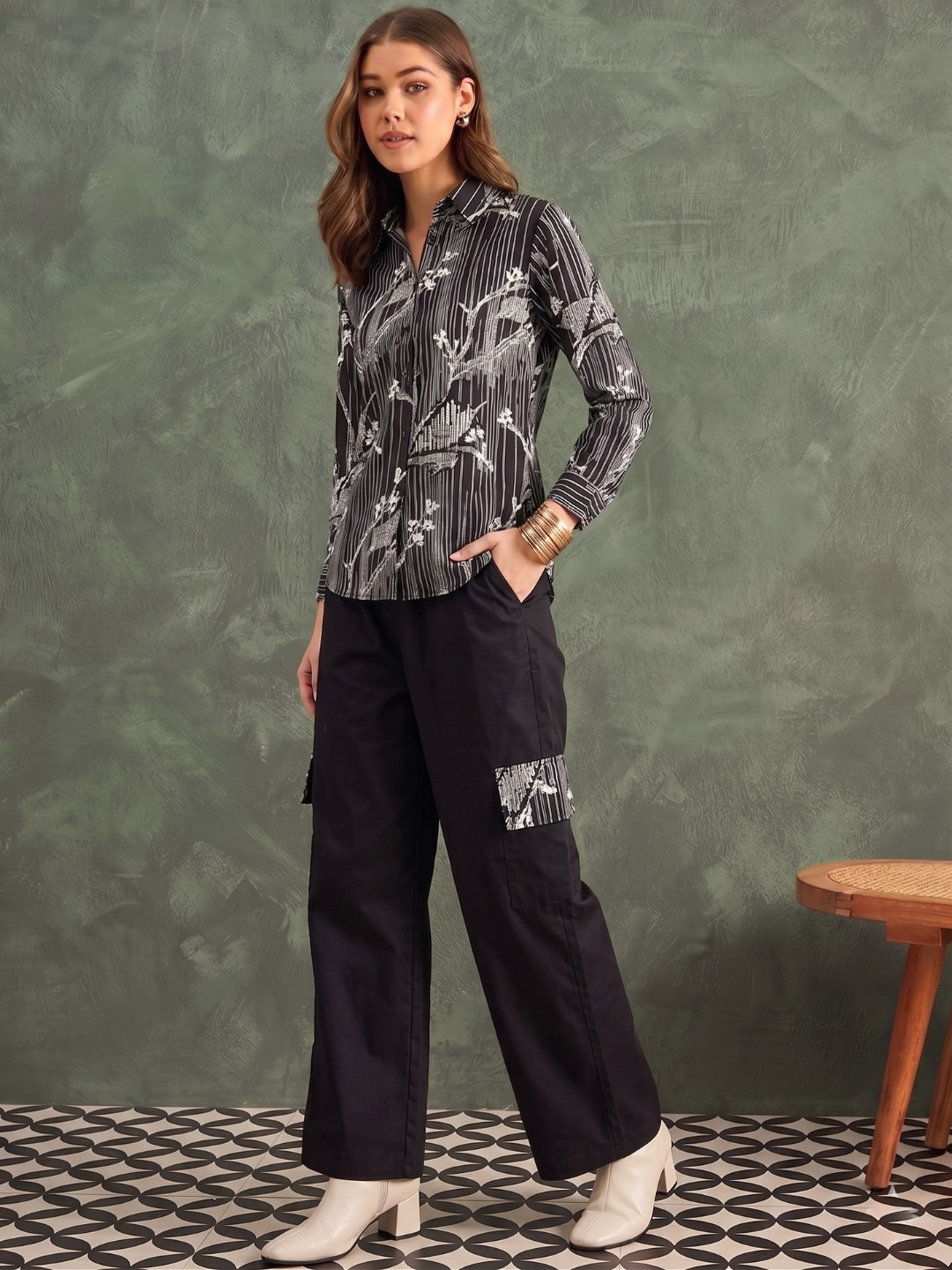 Pure Cotton Printed Shirt With Cargo Pants