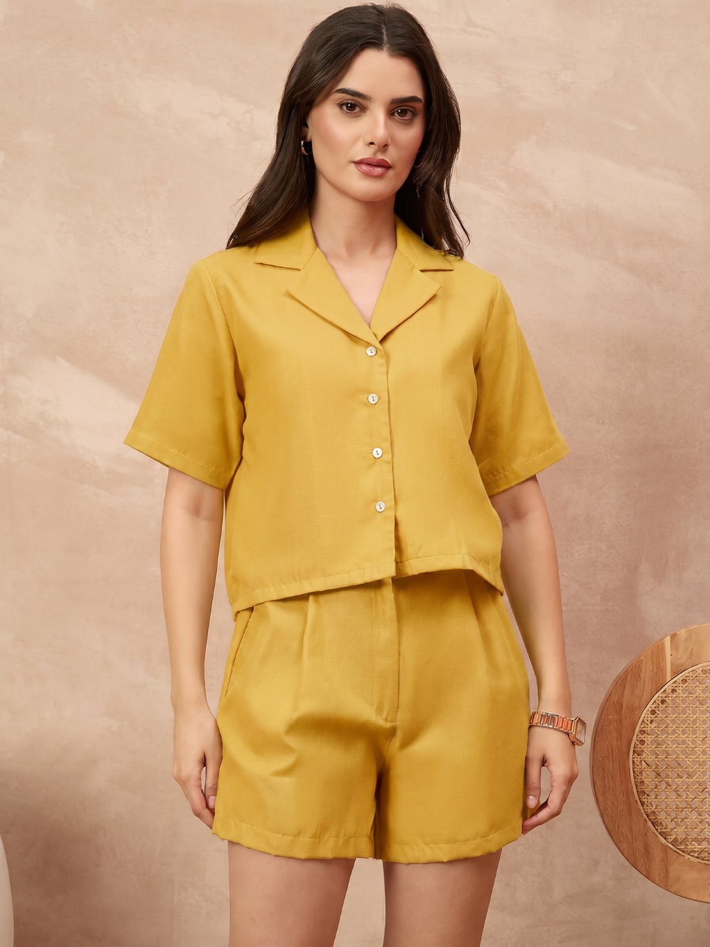Pure Linen Half Sleeves Shirt & Shorts Set