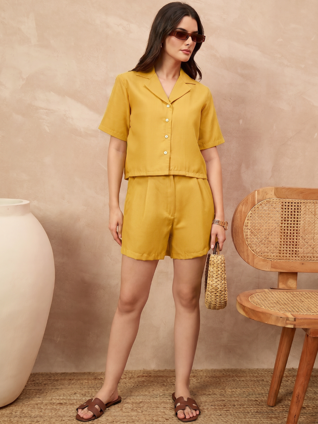 Pure Linen Half Sleeves Shirt & Shorts Set