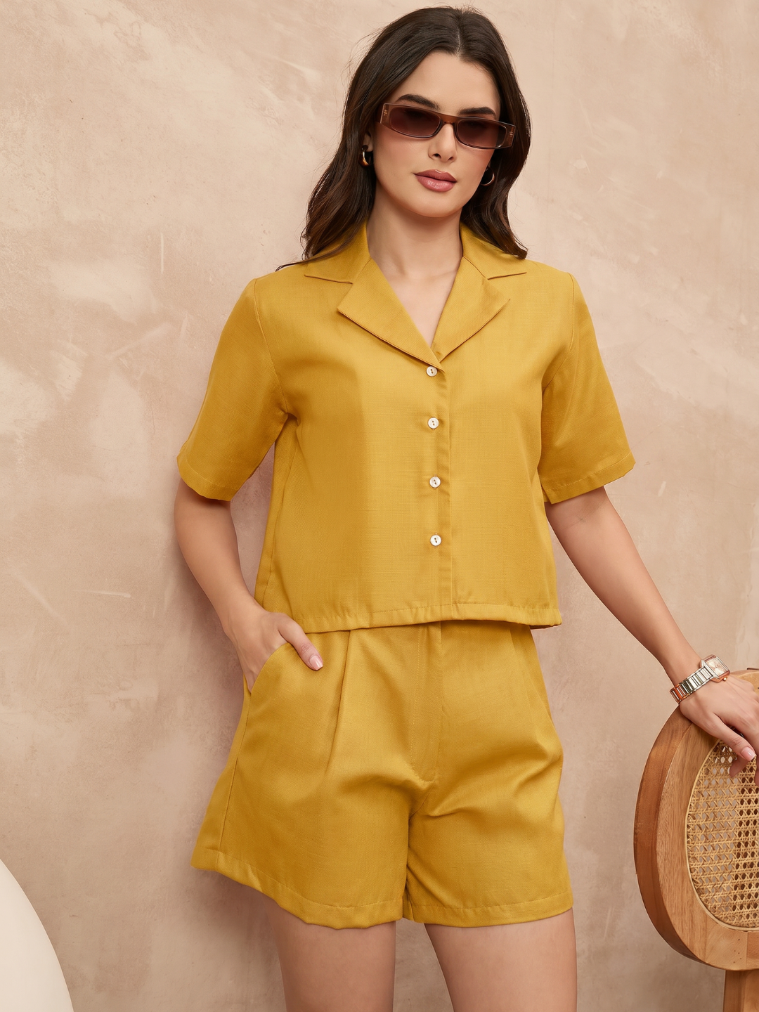 Pure Linen Half Sleeves Shirt & Shorts Set