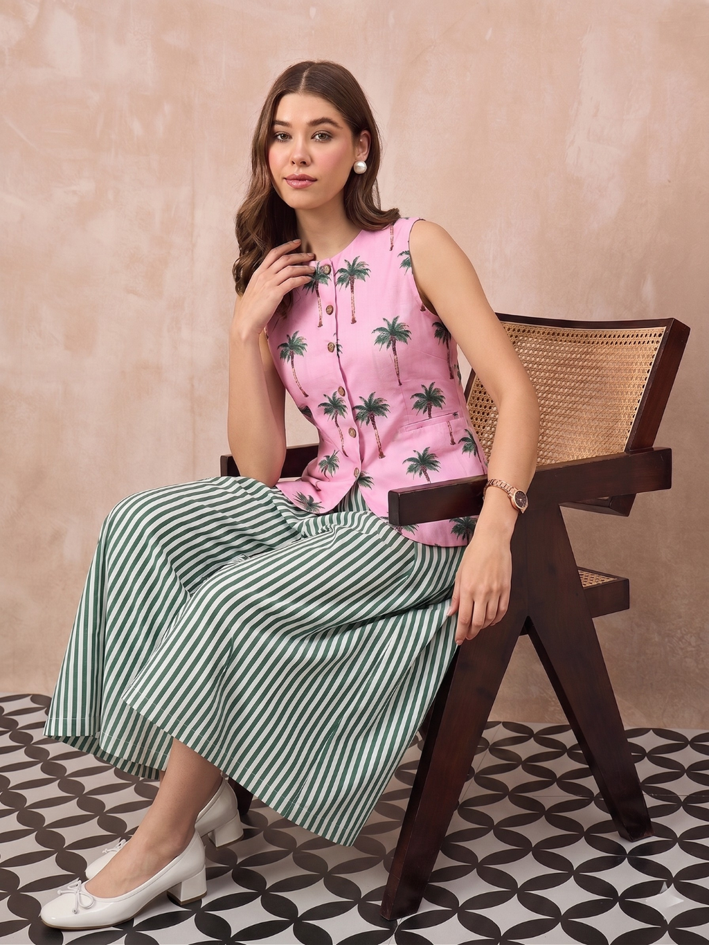 Pure Linen Waistcoat and Skirt Set (with Lining)