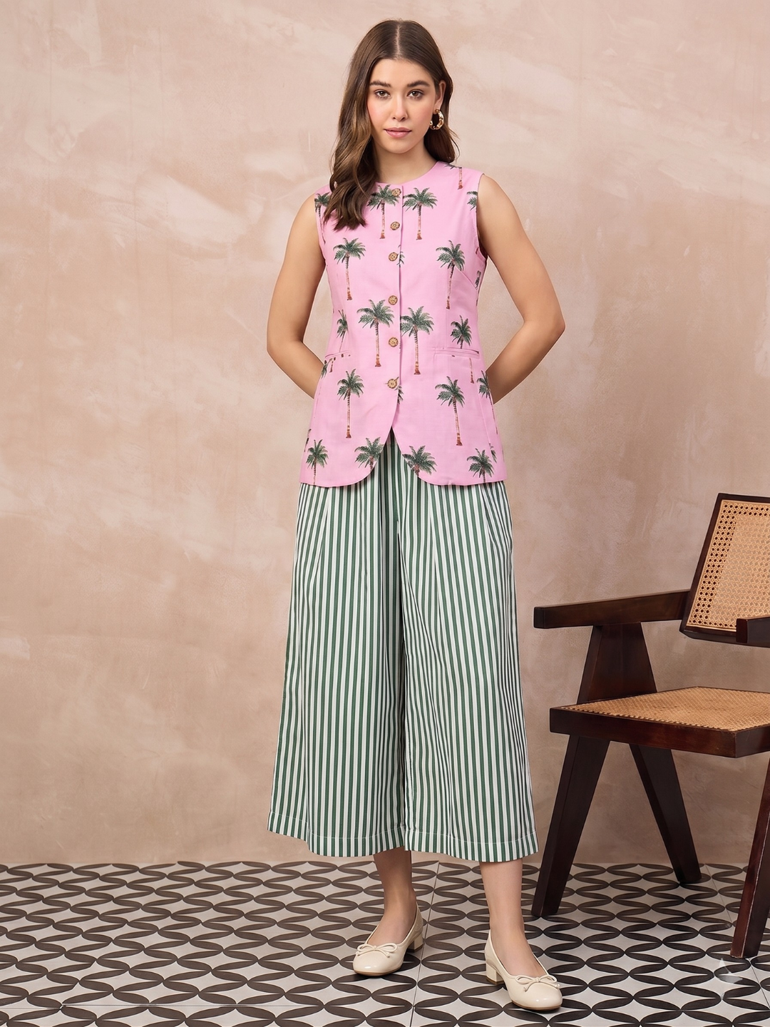 Pure Linen Waistcoat and Skirt Set (with Lining)