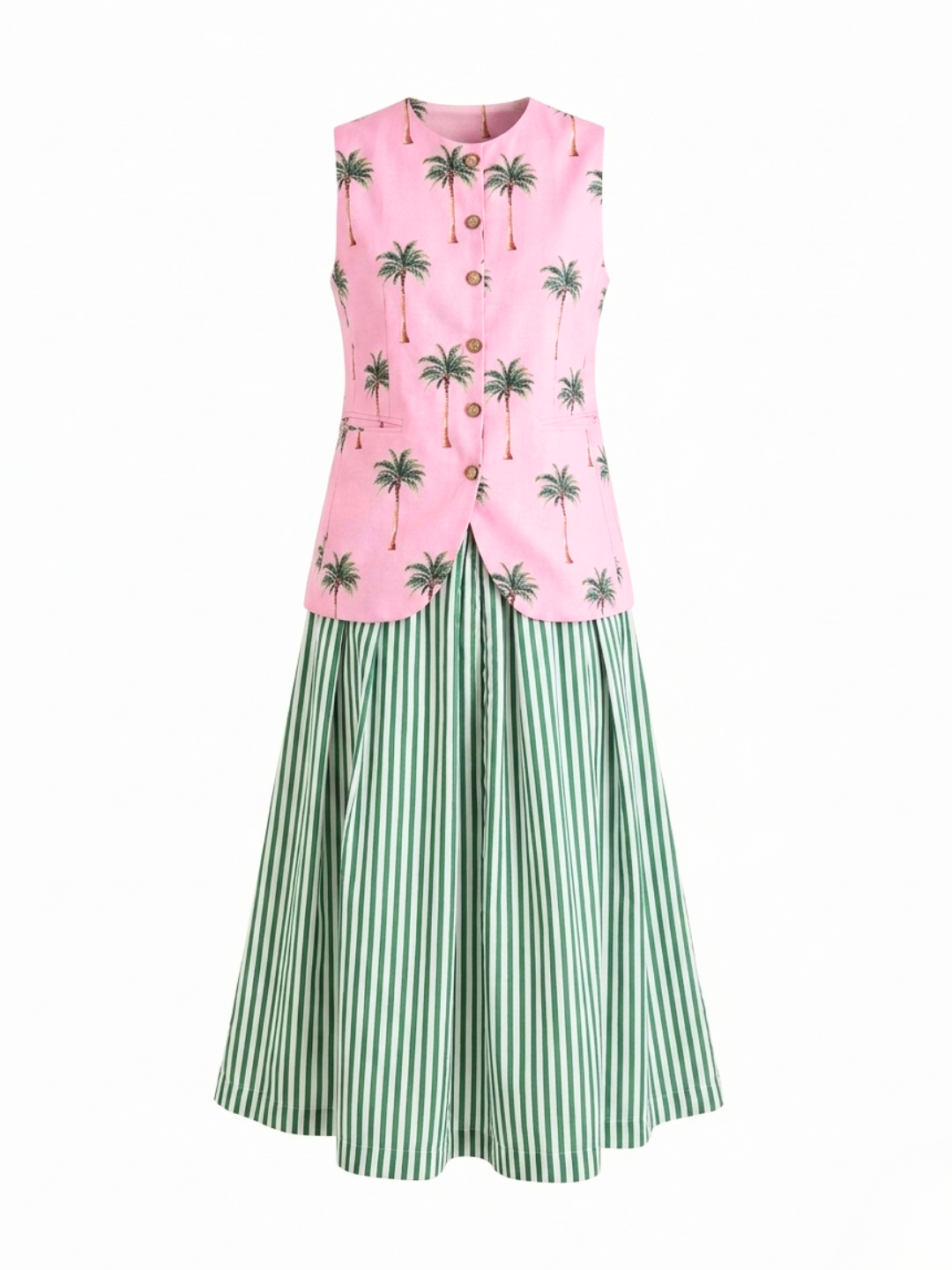 Pure Linen Waistcoat and Skirt Set (with Lining)
