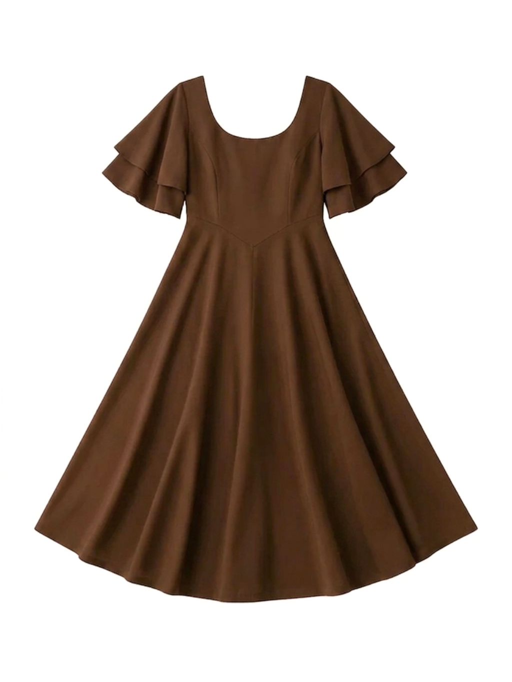 Stretchable Ruffled Sleeve Fit & Flare Dress
