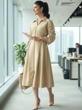 Cotton Zip Dress With Gathered Tie-Up Sleeves