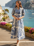 Front Pleated Linen Midi Dress