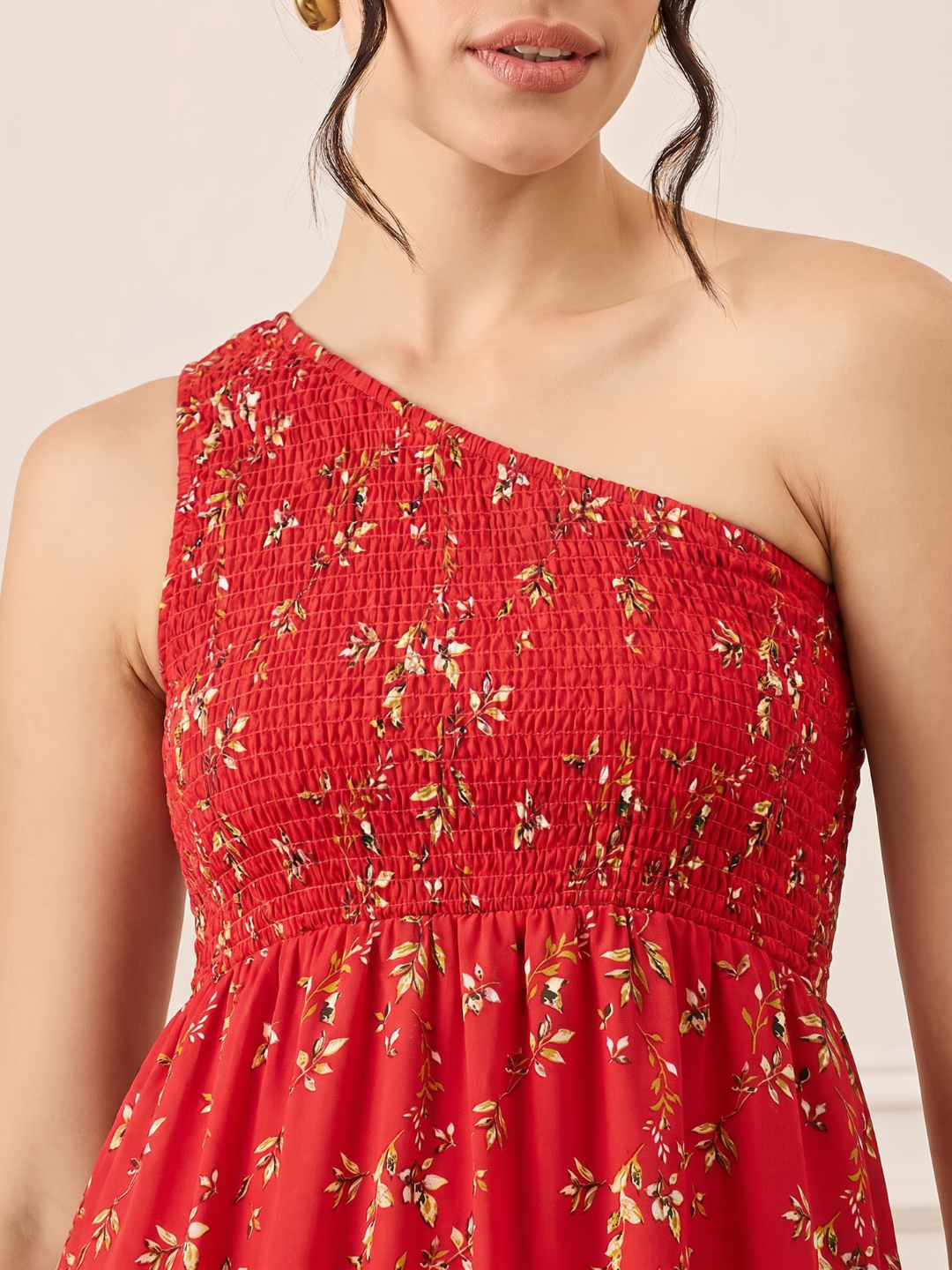 One Shoulder Smocked Maxi Dress
