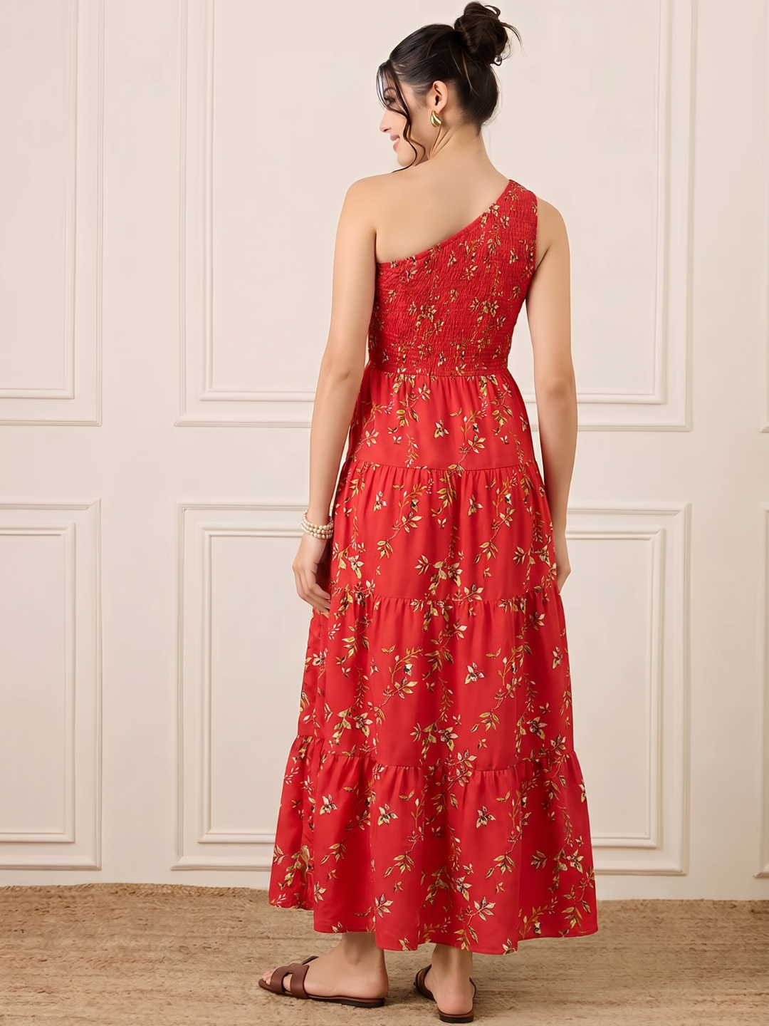 One Shoulder Smocked Maxi Dress