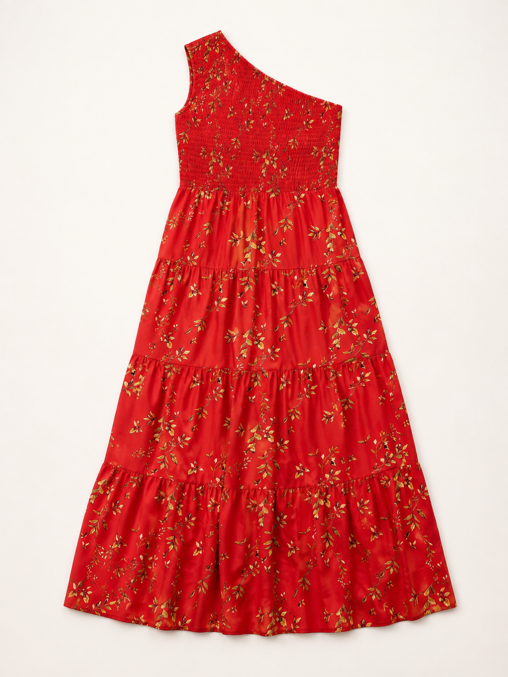 One Shoulder Smocked Maxi Dress