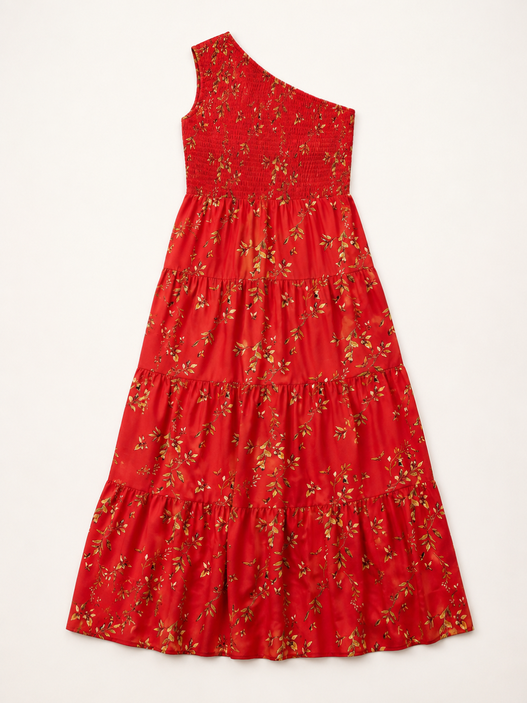 One Shoulder Smocked Maxi Dress