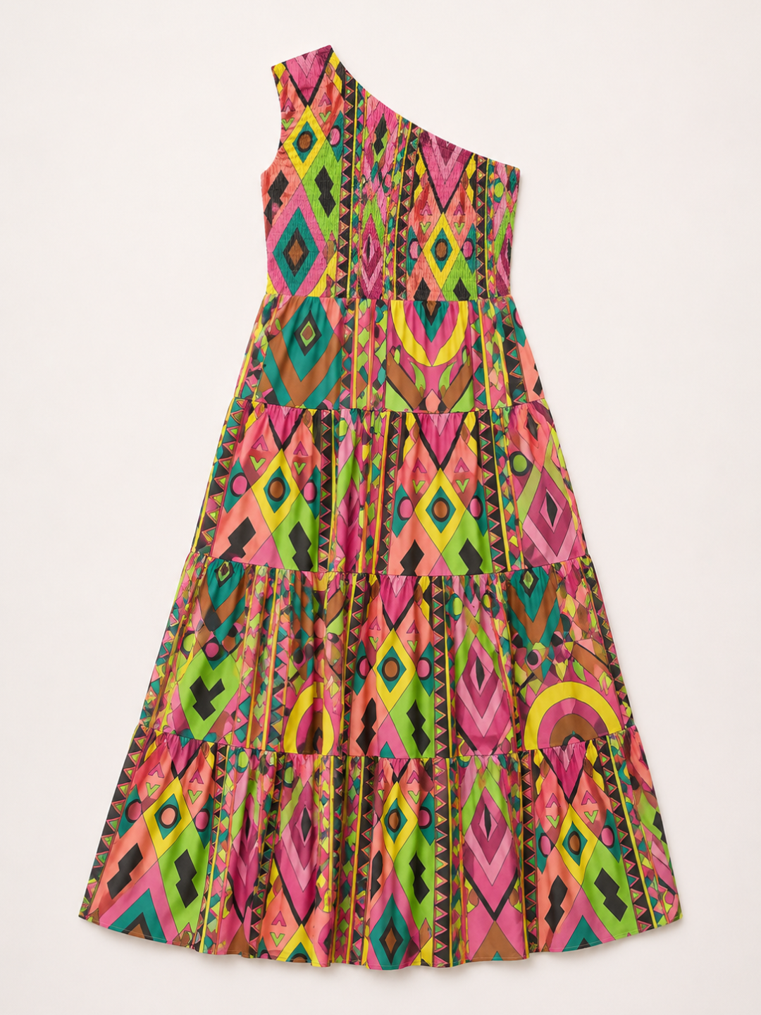 One Shoulder Smocked Maxi Dress