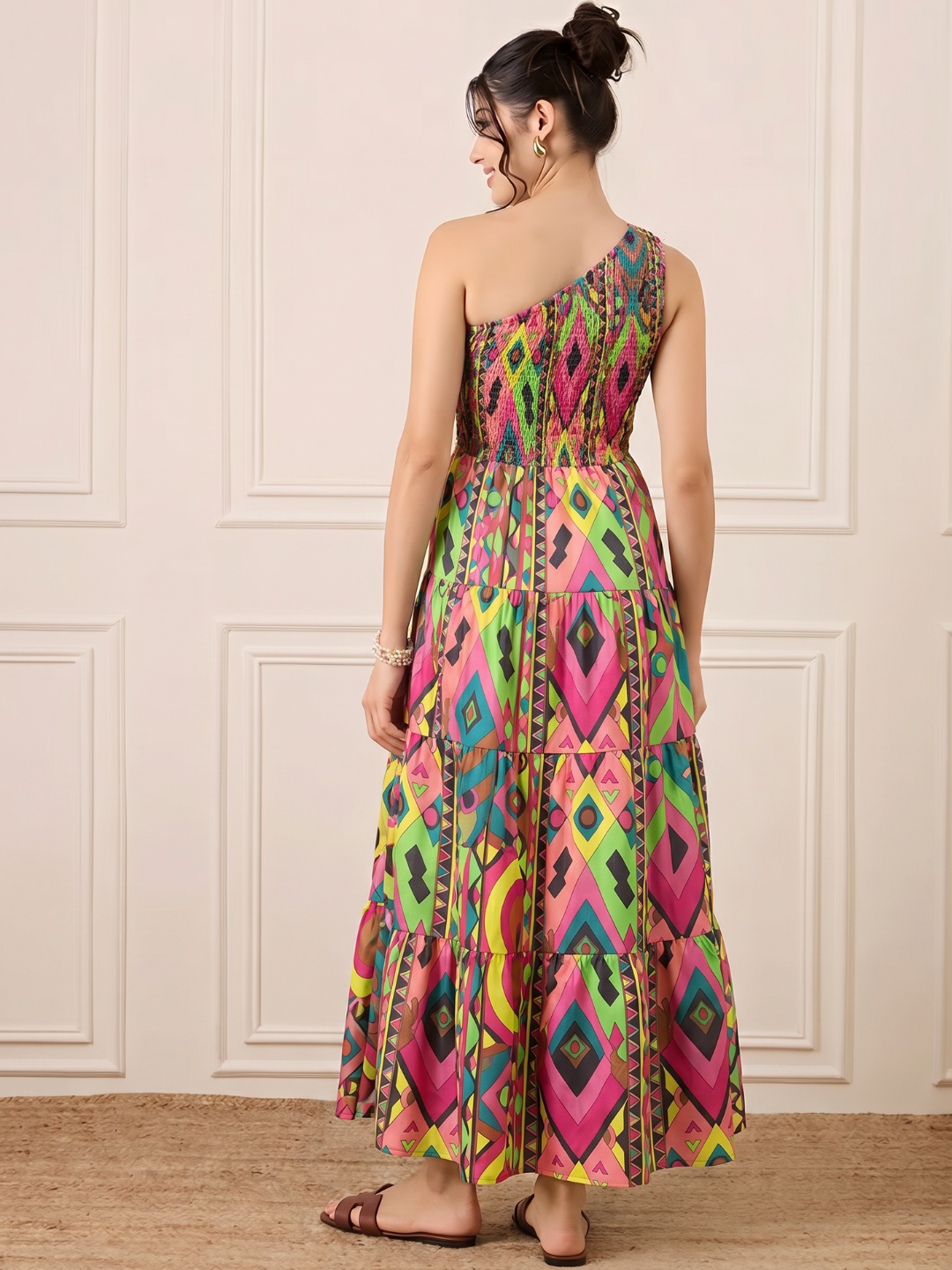One Shoulder Smocked Maxi Dress