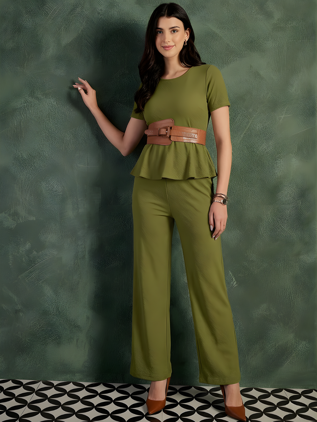 Stretchable Peplum Top & Pants Set
