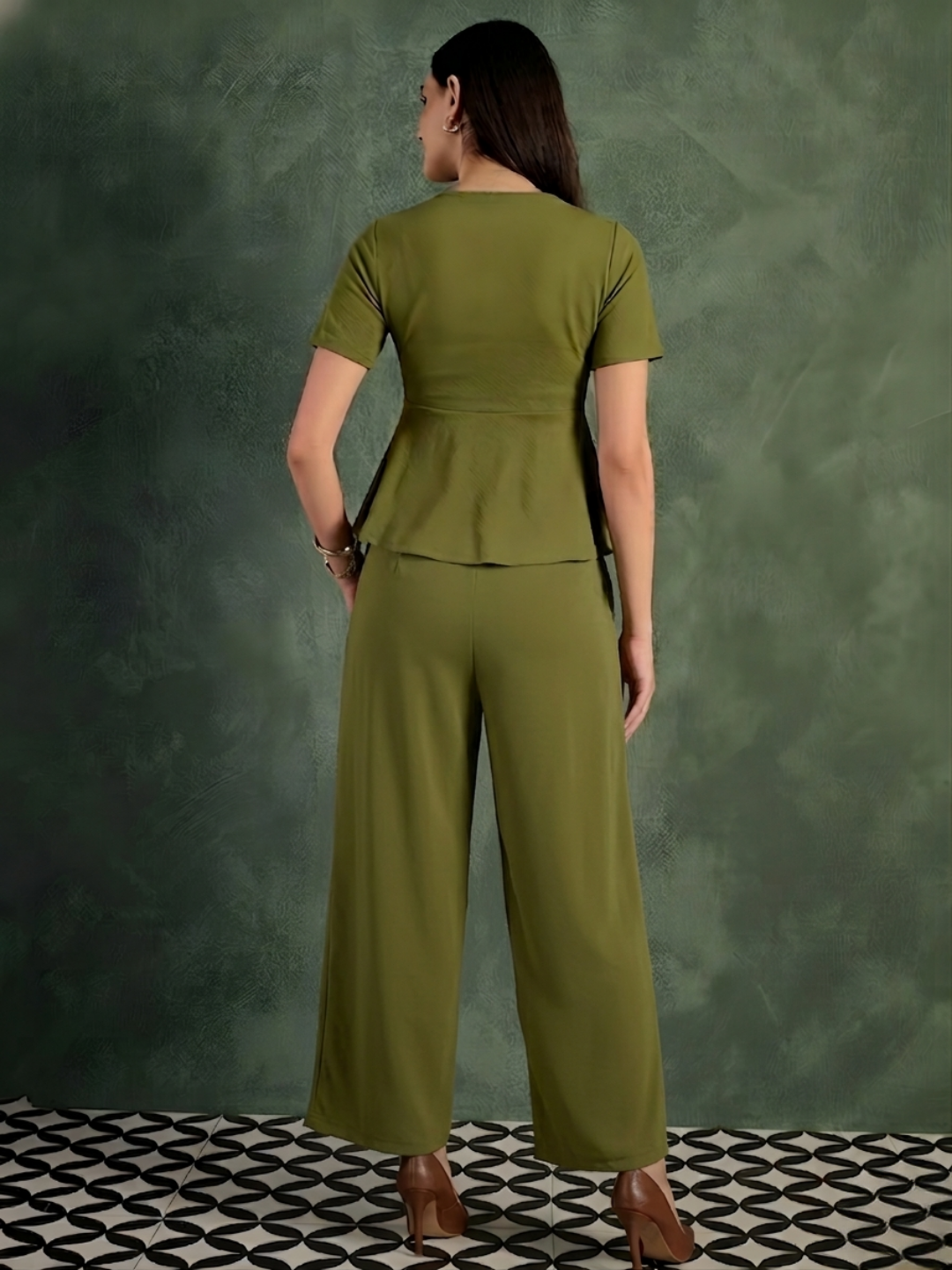 Stretchable Peplum Top & Pants Set