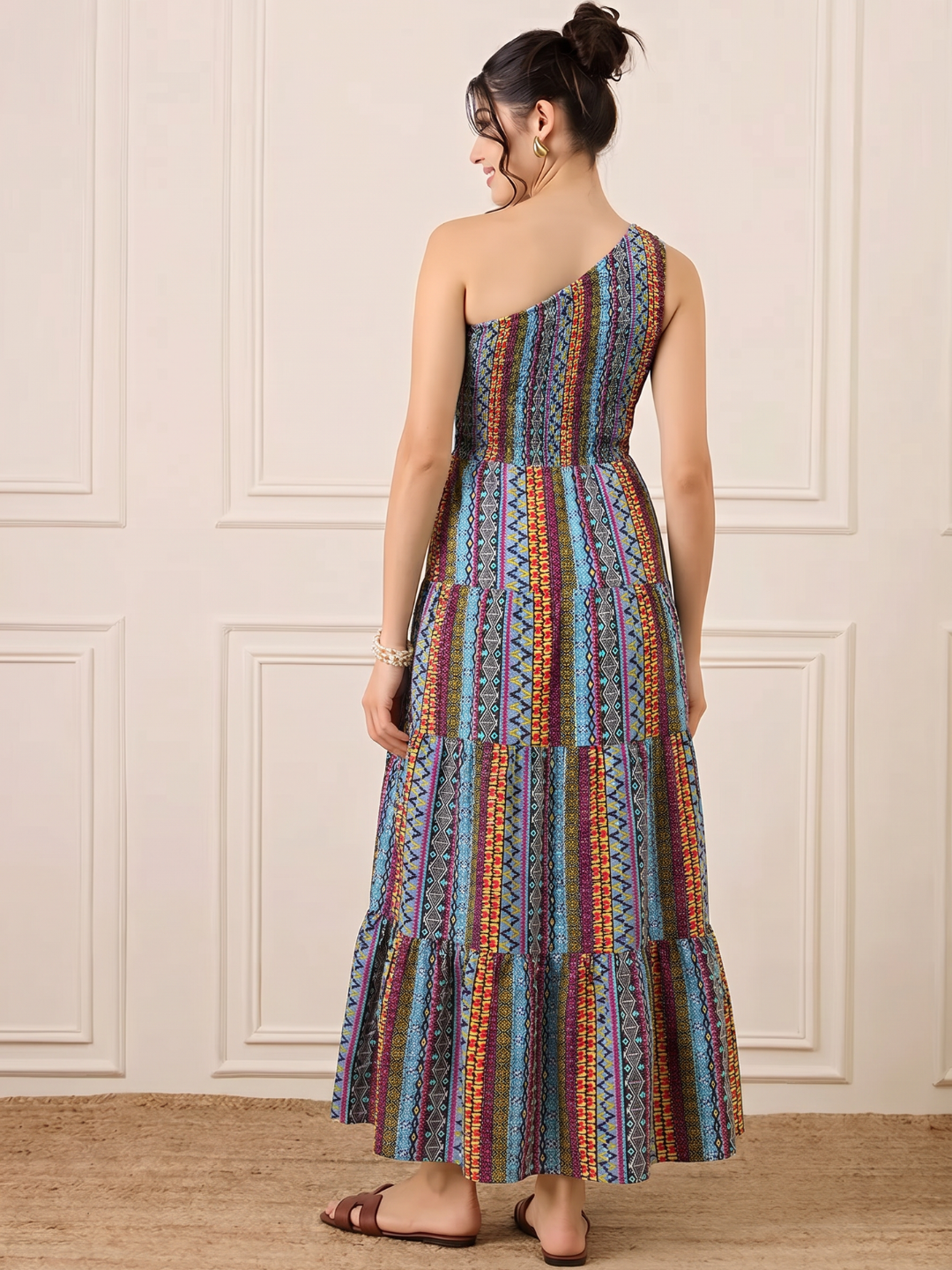 One Shoulder Smocked Maxi Dress