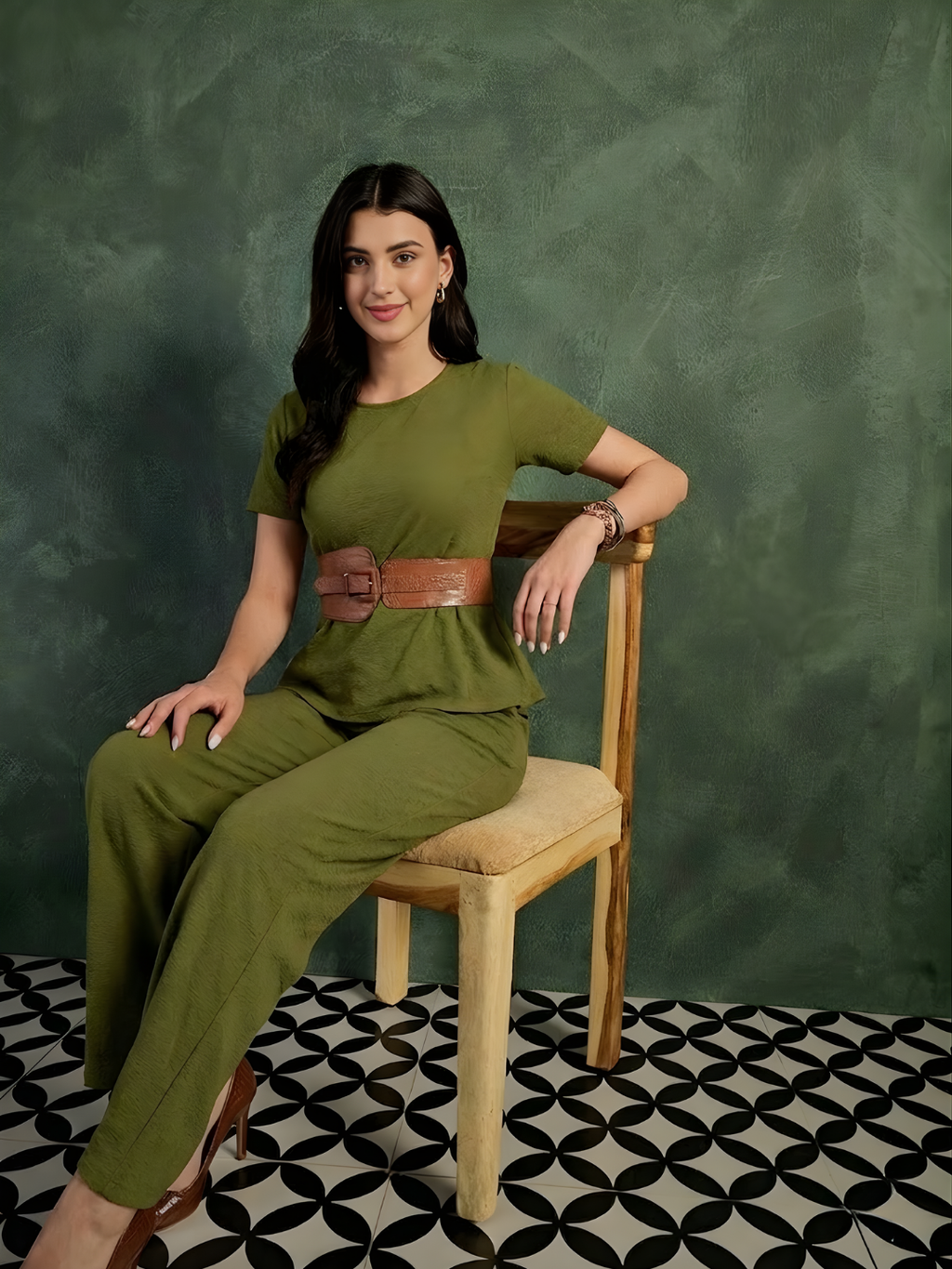 Stretchable Peplum Top & Pants Set