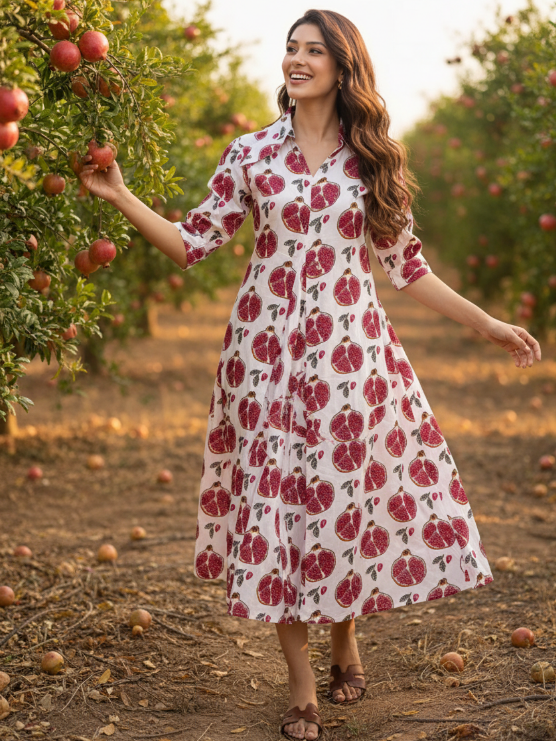 Front Pleated Cotton Midi Dress