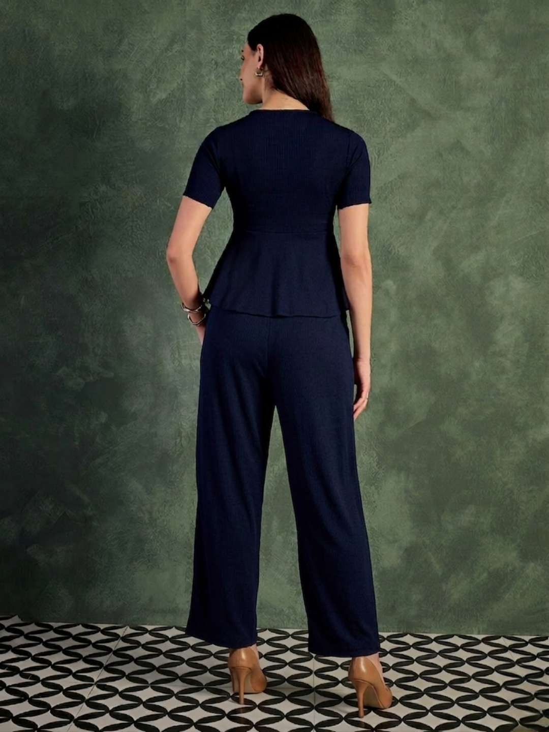 Stretchable Peplum Top & Pants Set