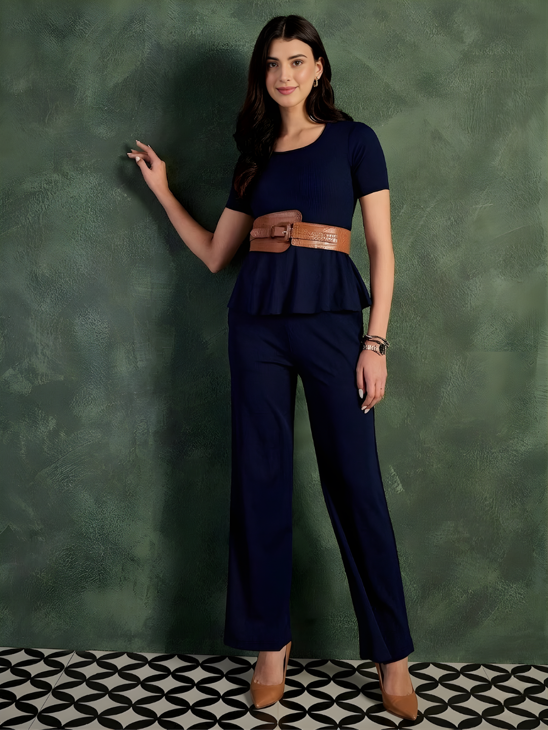 Stretchable Peplum Top & Pants Set