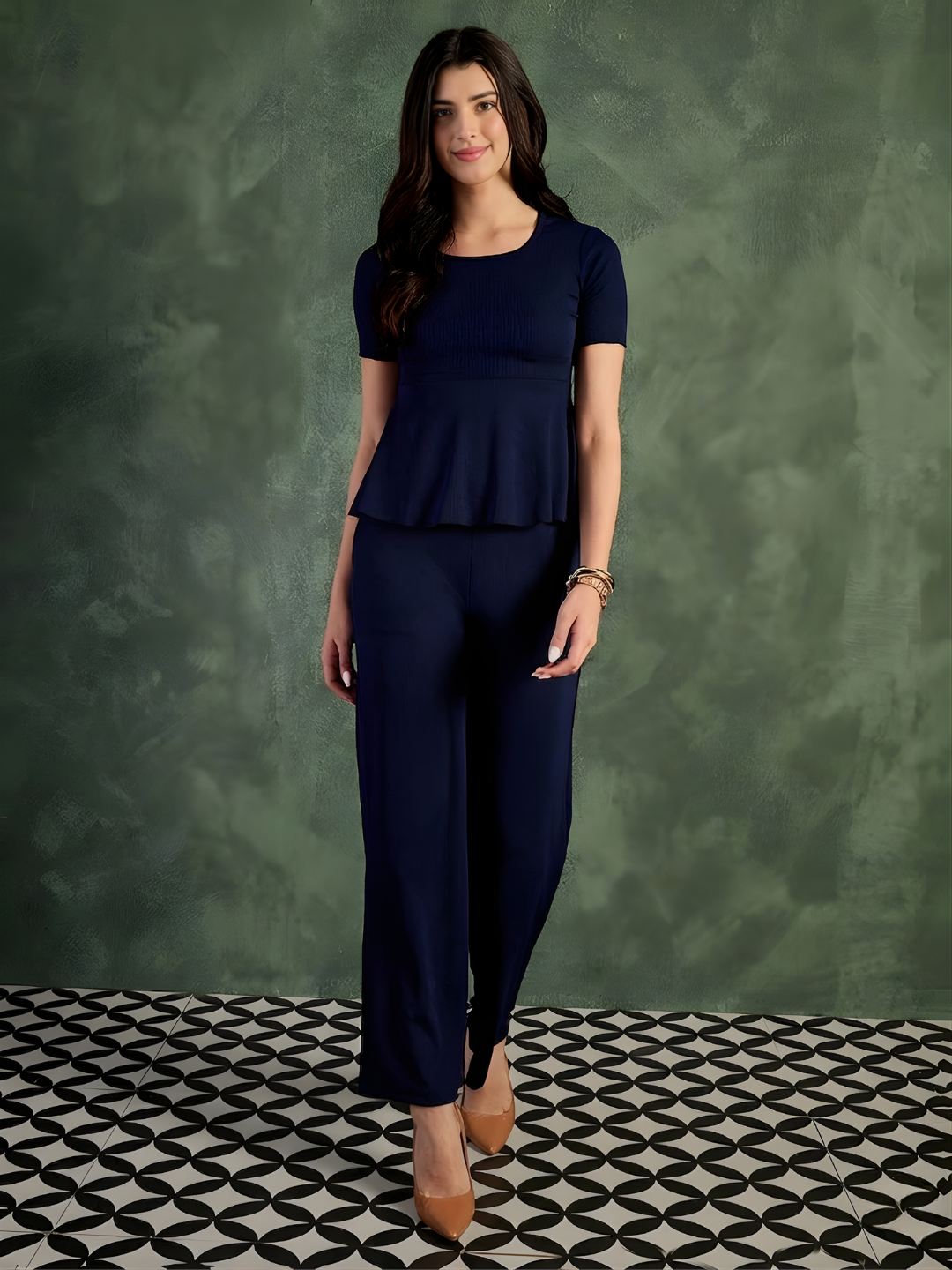 Stretchable Peplum Top & Pants Set