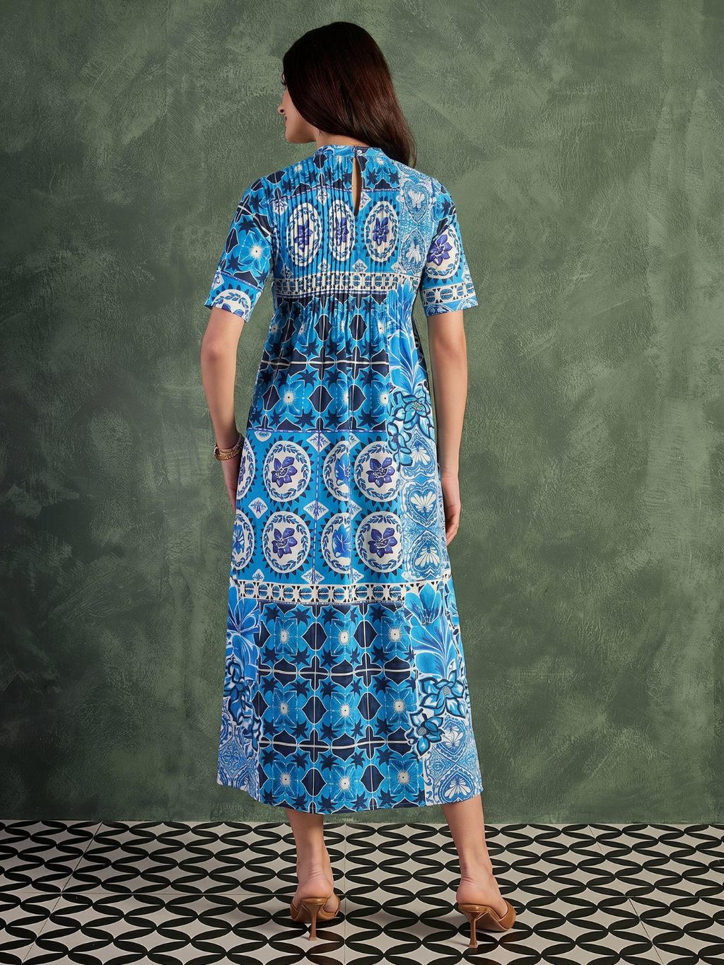 Pure Cotton Front Pleated A-Line Dress (with Lining)