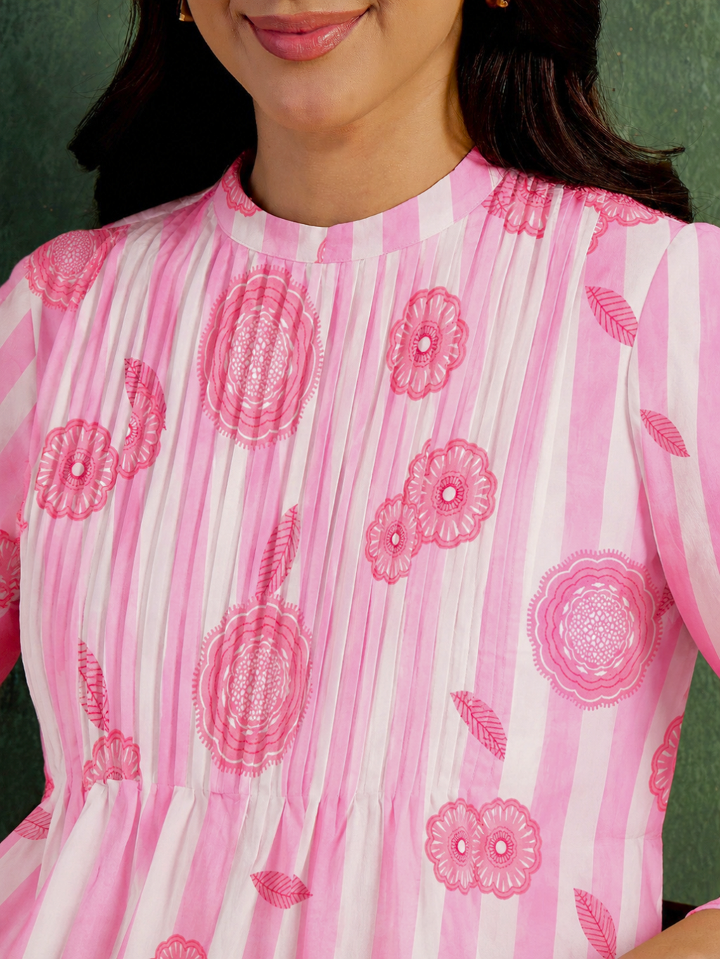 Pure Cotton Front Pleated A-Line Dress (with Lining)