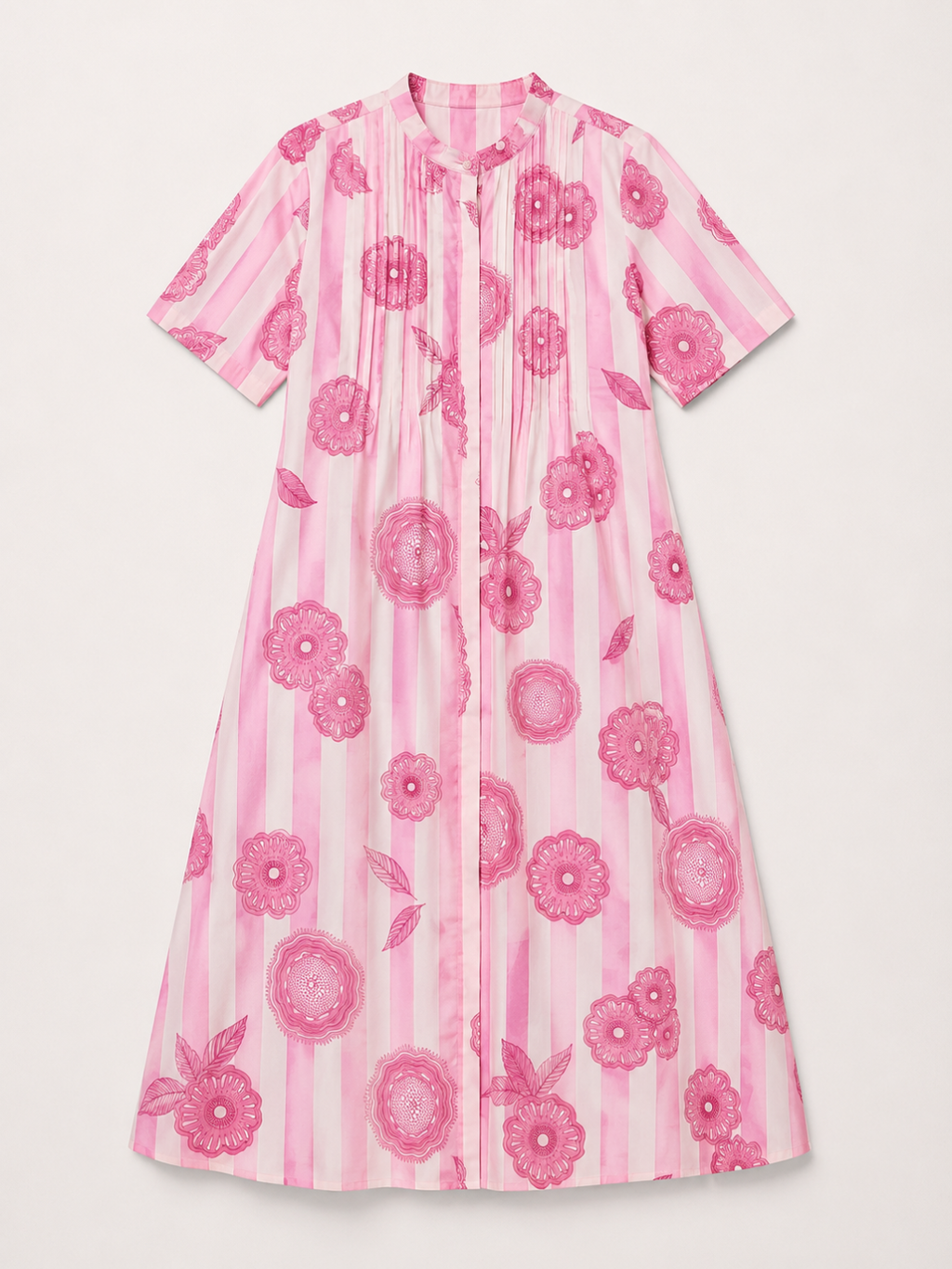 Pure Cotton Front Pleated A-Line Dress (with Lining)