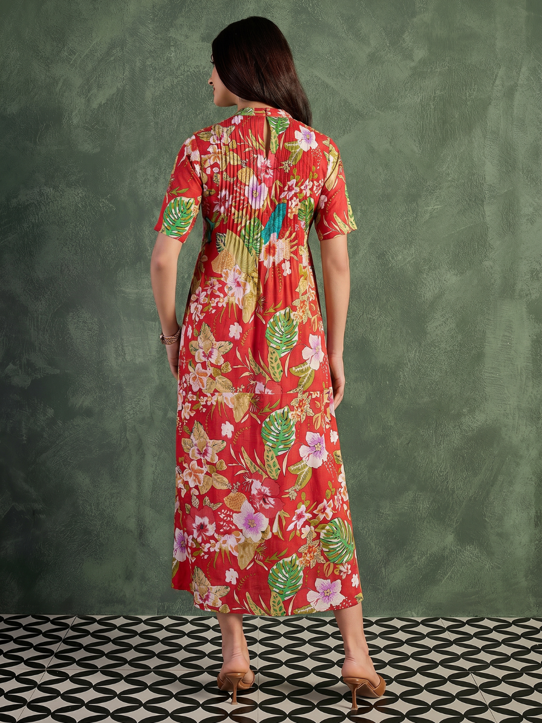 Pure Cotton Front Pleated A-Line Dress (with Lining)