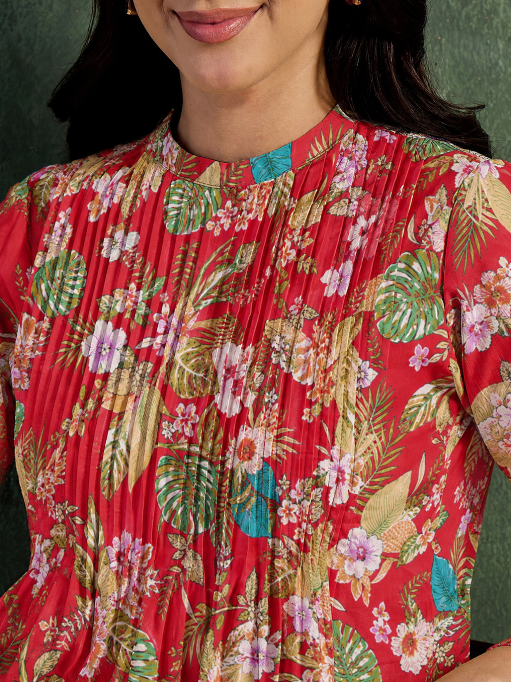 Pure Cotton Front Pleated A-Line Dress (with Lining)