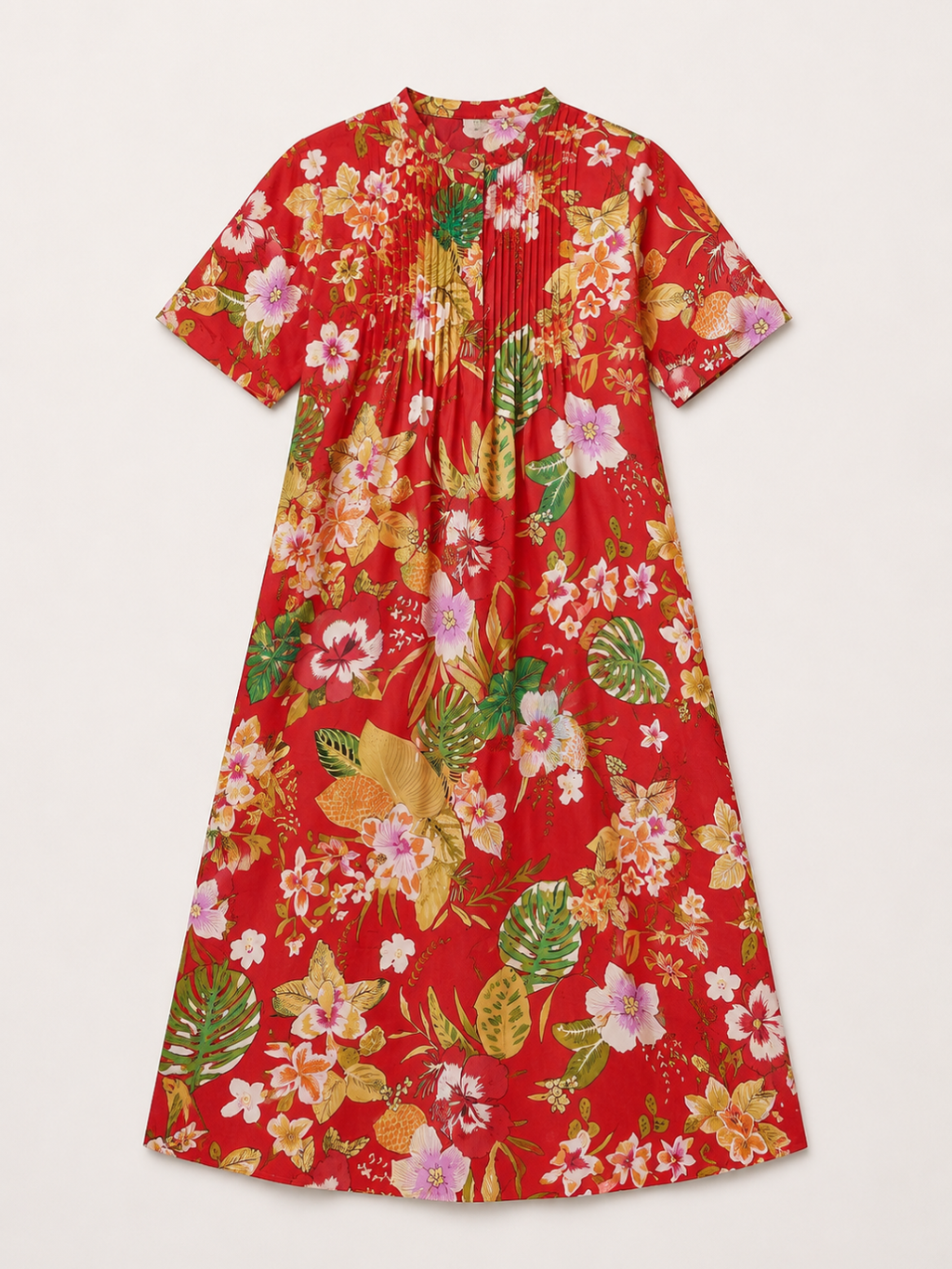 Pure Cotton Front Pleated A-Line Dress (with Lining)
