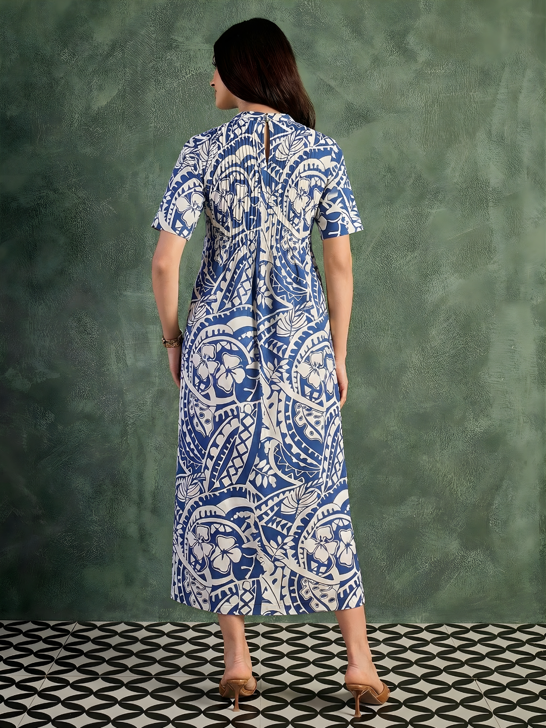 Pure Cotton Front Pleated A-Line Dress (with Lining)