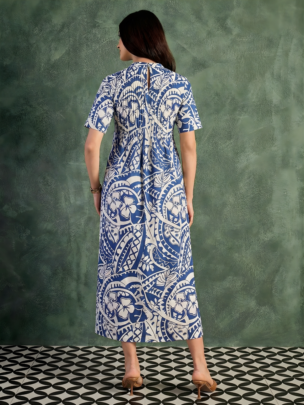 Pure Cotton Front Pleated A-Line Dress (with Lining)