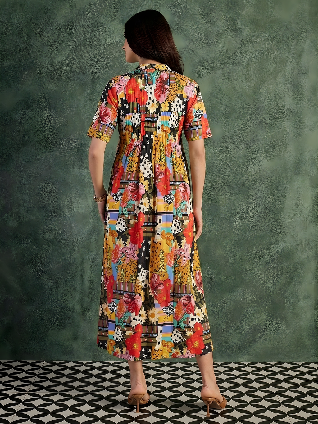 Pure Cotton Front Pleated A-Line Dress (with Lining)