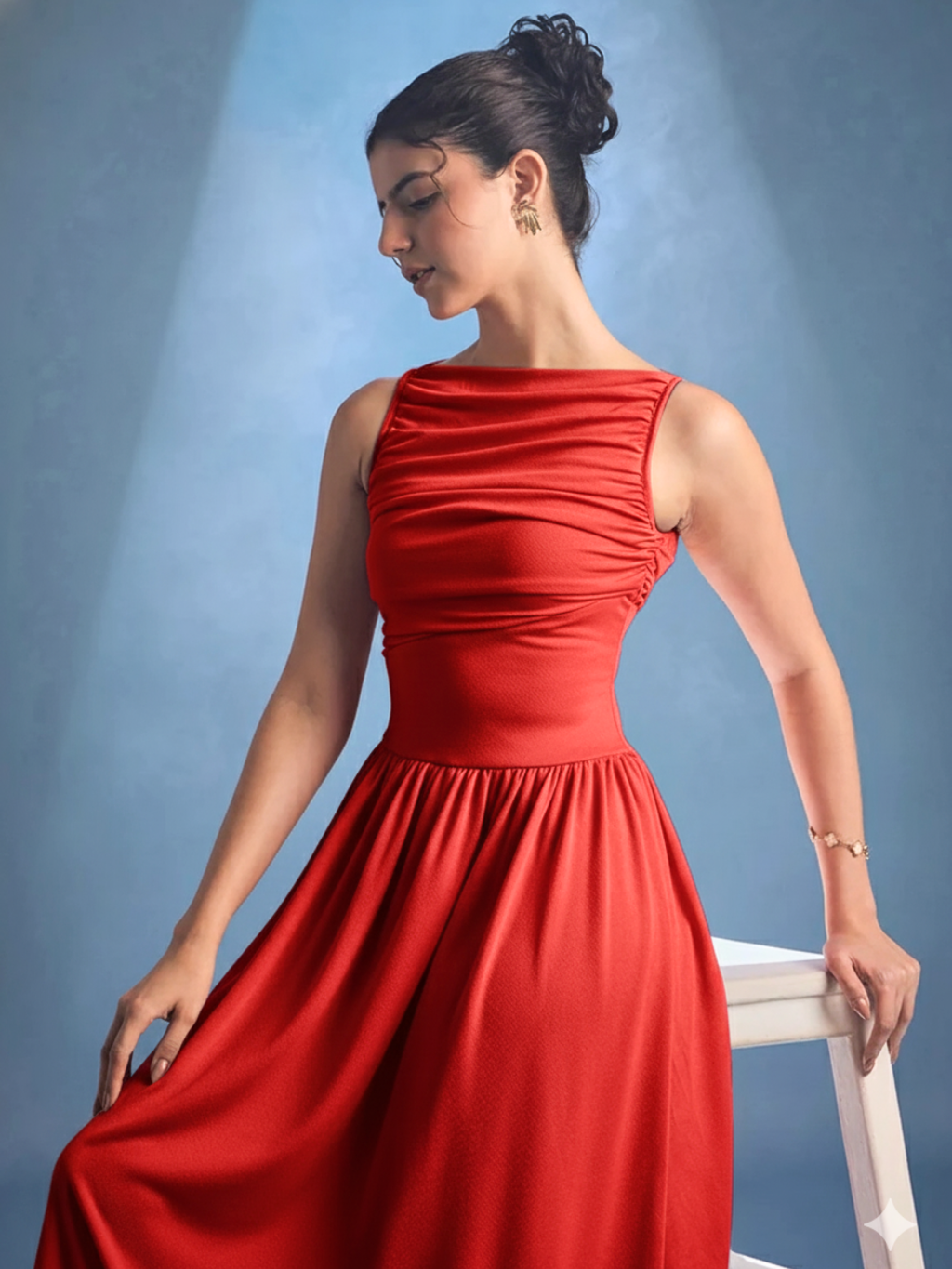 Stretchable Gathered Drop Waist Maxi Dress