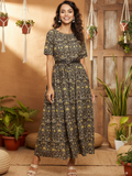 Printed Maxi Dress with Belt