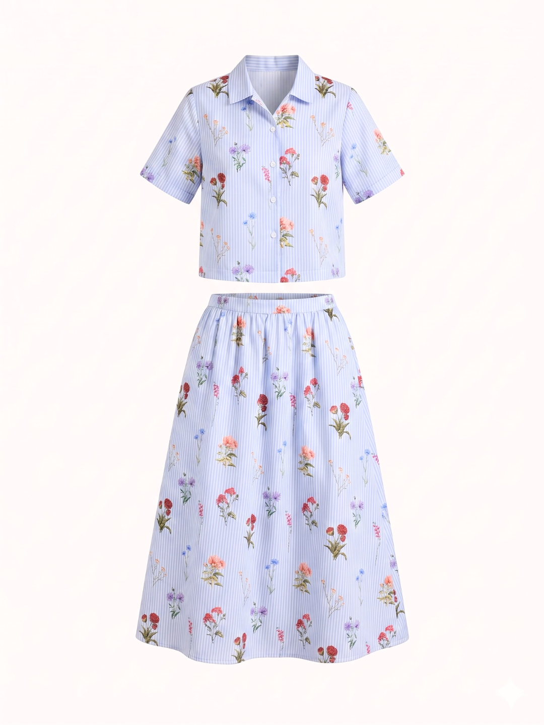 Pure Linen Printed Shirt With Skirt Set (with Lining)