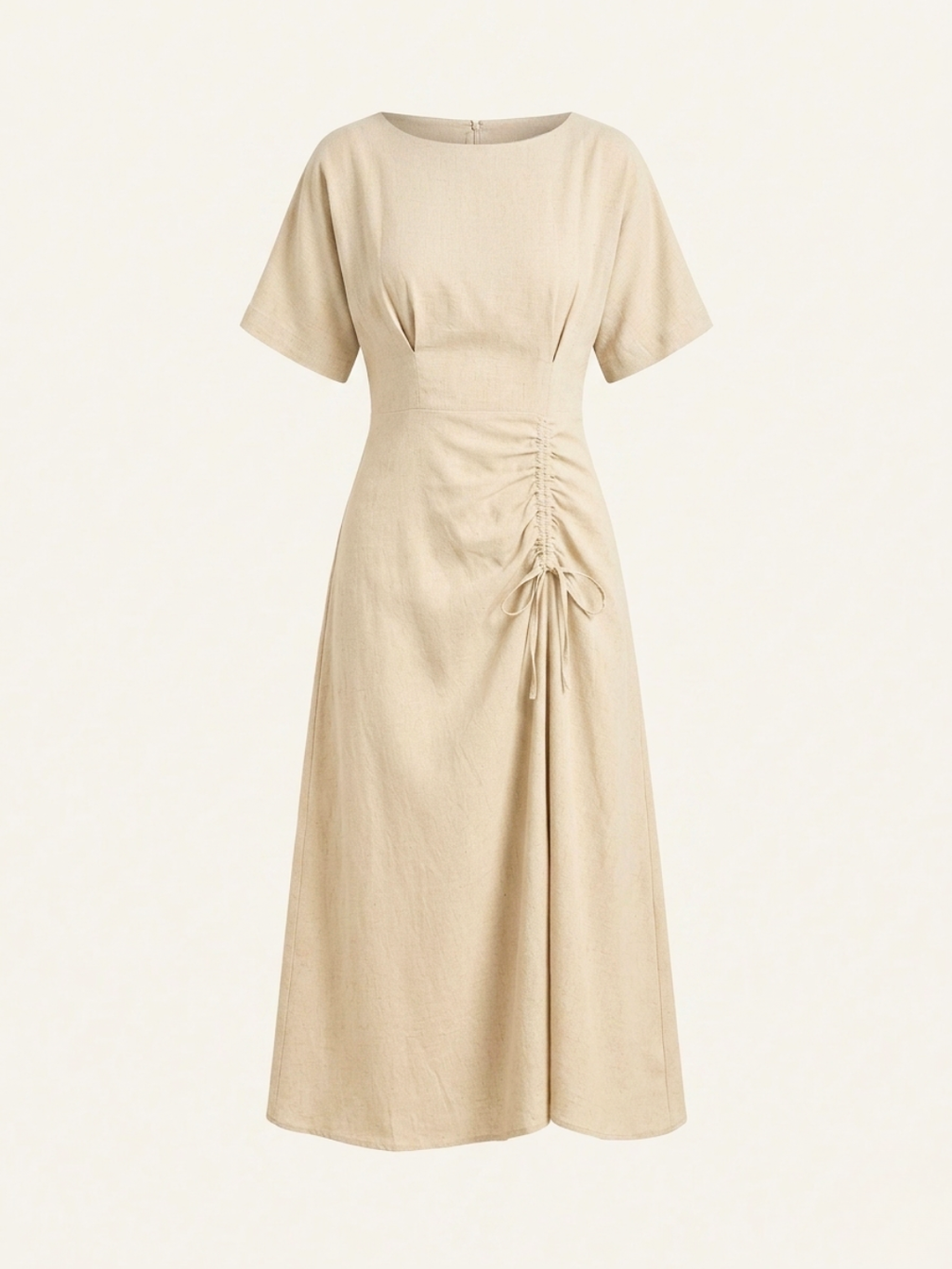 Linen Drawstring Midi Dress (with Lining)