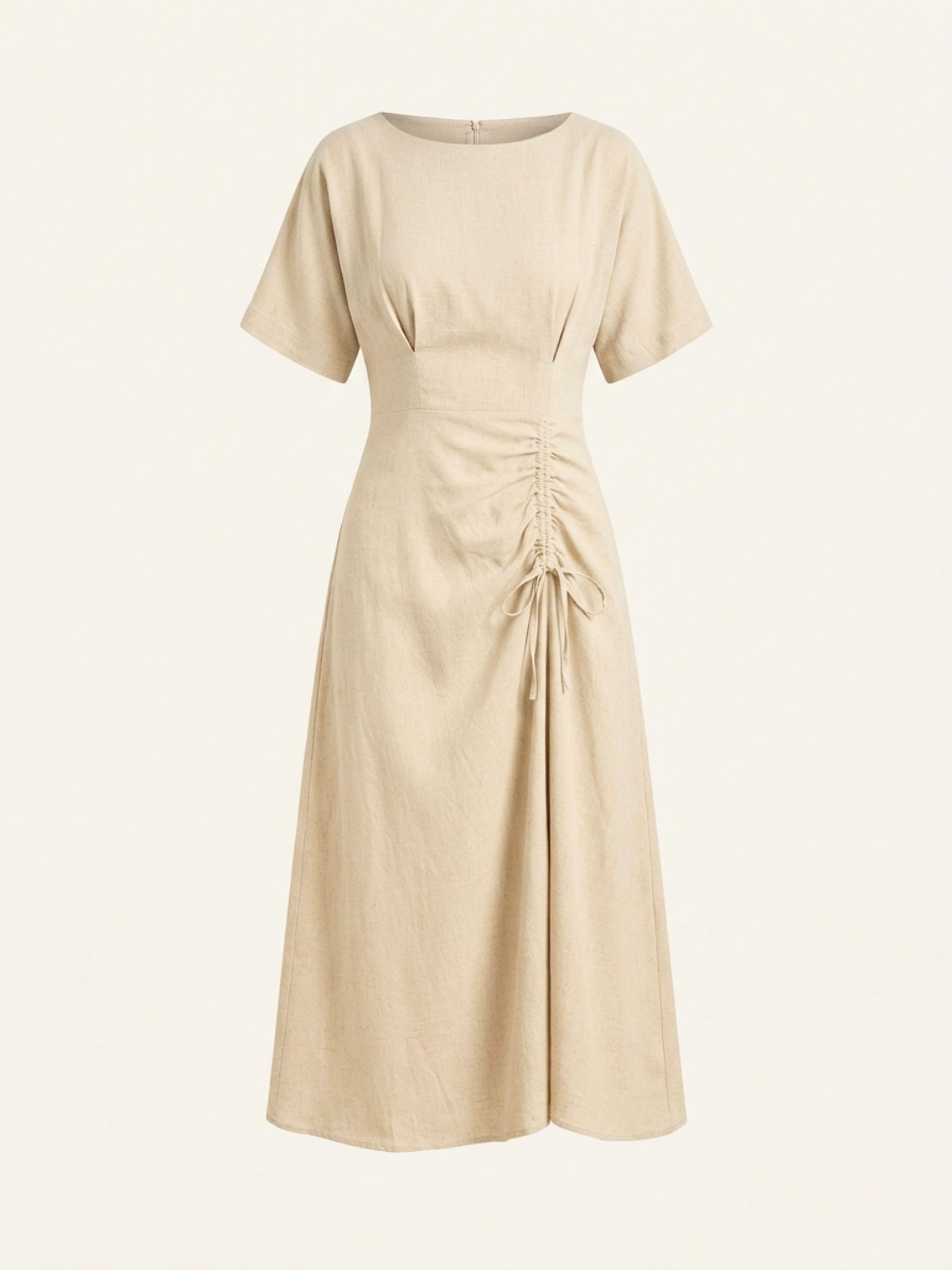 Linen Drawstring Midi Dress (with Lining)