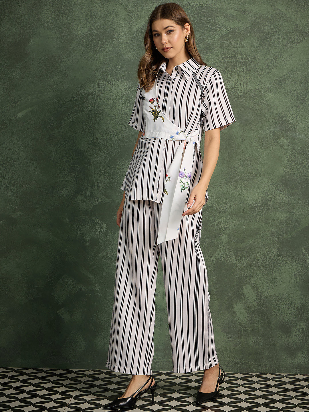 Pure Linen Tie-Up Wrap Shirt With Pants