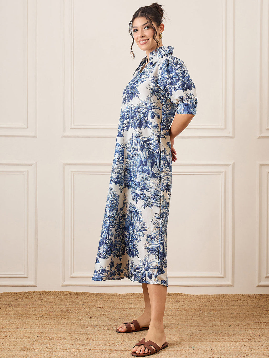 Front Pleated Linen Midi Dress