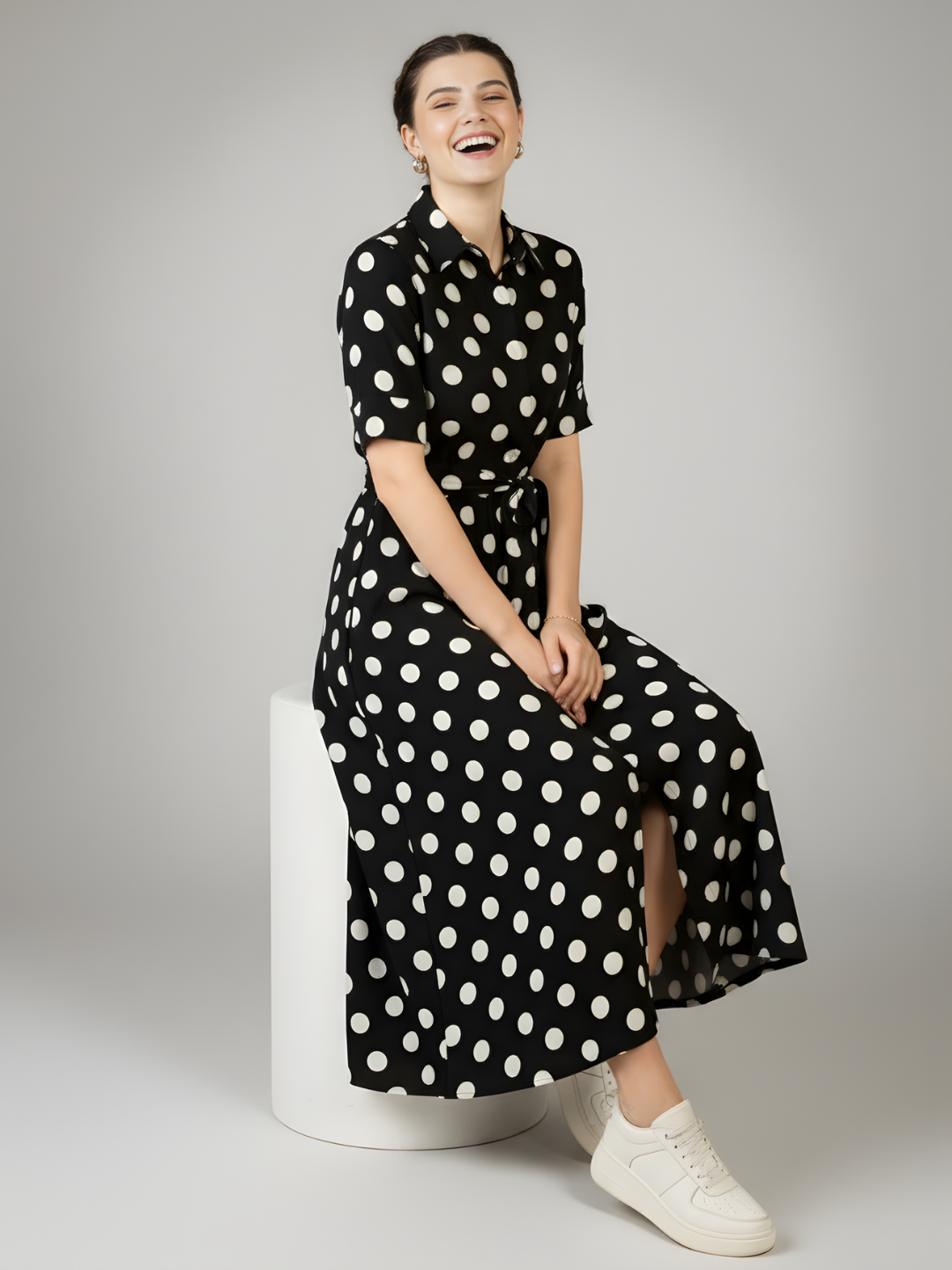 Cotton Buttoned Down Shirt Dress With Belt