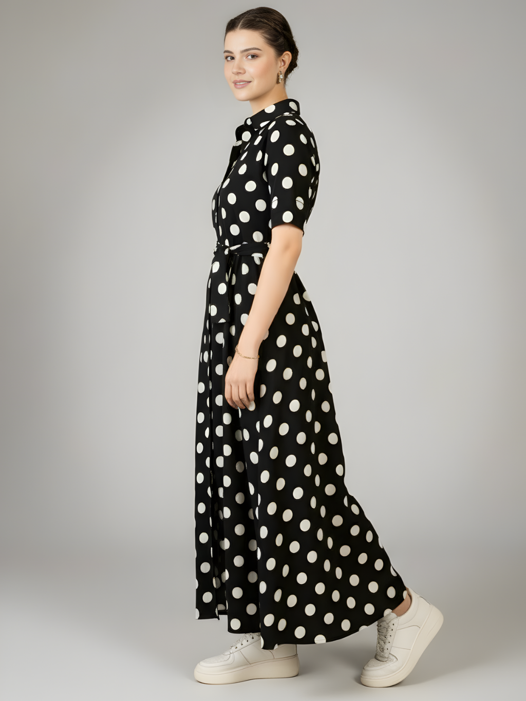 Cotton Buttoned Down Shirt Dress With Belt
